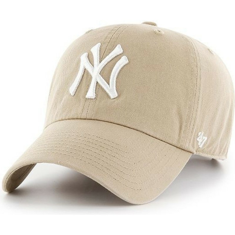 47-brand-curved-brim-mit-weißem-logo-new-york-yankees-mlb-clean-up-cap-beige