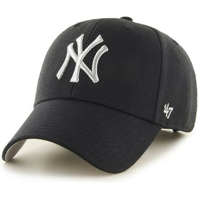 47-brand-curved-brim-silber-logo-new-york-yankees-mlb-mvp-metallic-cap-schwarz