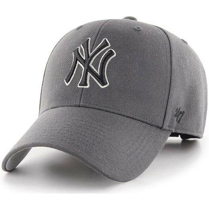 47-brand-curved-brim-schwarzes-logo-new-york-yankees-mlb-mvp-adjustable-cap-grau