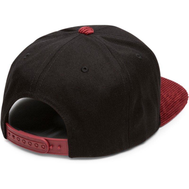 volcom-flat-brim-cabernet-quarter-fabric-snapback-cap-schwarz-mit-rotem-schirm