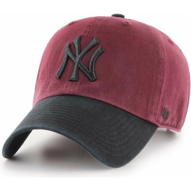47-brand-curved-brim-schwarzes-logo-new-york-yankees-mlb-clean-up-two-tone-cap-rot-mit-schwarzem-schirm