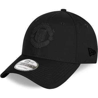 New Era Curved Brim Black Logo 9FORTY Rubber Patch Manchester United Football Club Black Adjustable Cap