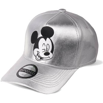 Difuzed Curved Brim Mickey Mouse Disney Silver Snapback Cap